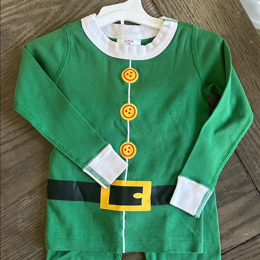 Hanna Andersson Elf PJ Set Long Johns Pajamas Boys Girls Size 90 / 3